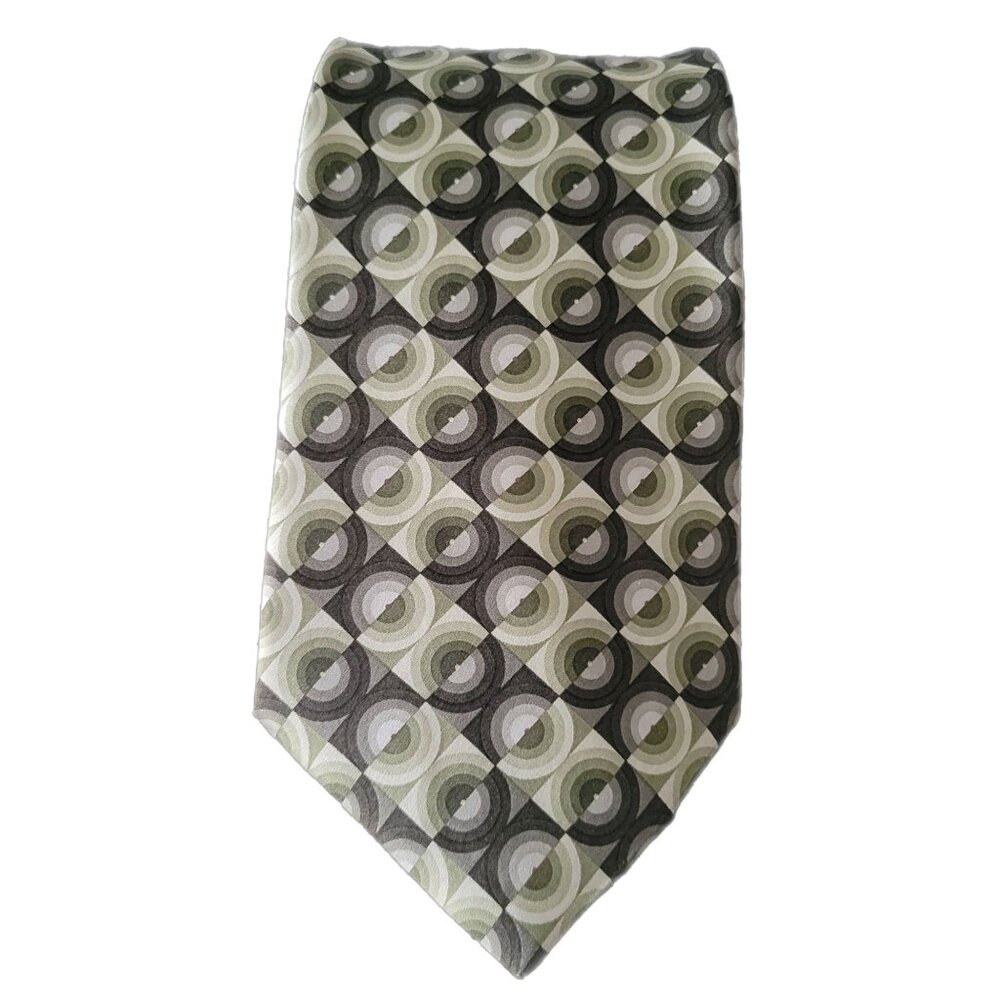 Arrow Silk Tie: Green & Black Geometric Circles 58" X 3.75"